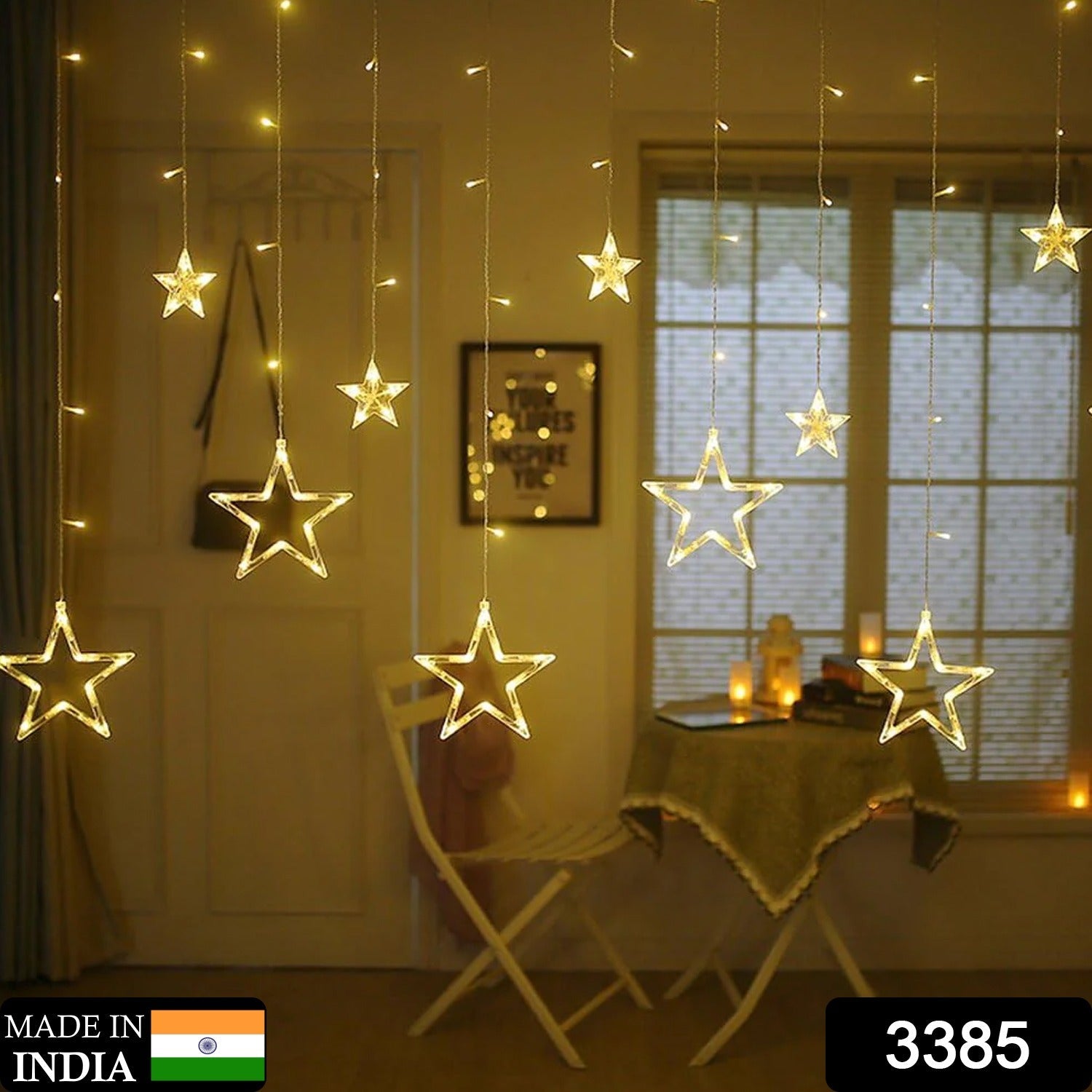 3385 12 Stars LED Curtain String Lights with 8 Flashing Modes for Home Decoration, Diwali & Wedding LED Christmas Light Indoor and Outdoor Light ,Festival Decoration (Warm White) 3385 12 Stars LED Curtain String Lights with 8 Flashing Modes for Home Decoration, Diwali & Wedding LED Christmas Light Indoor and Outdoor Light ,Festival Decoration (Warm White)